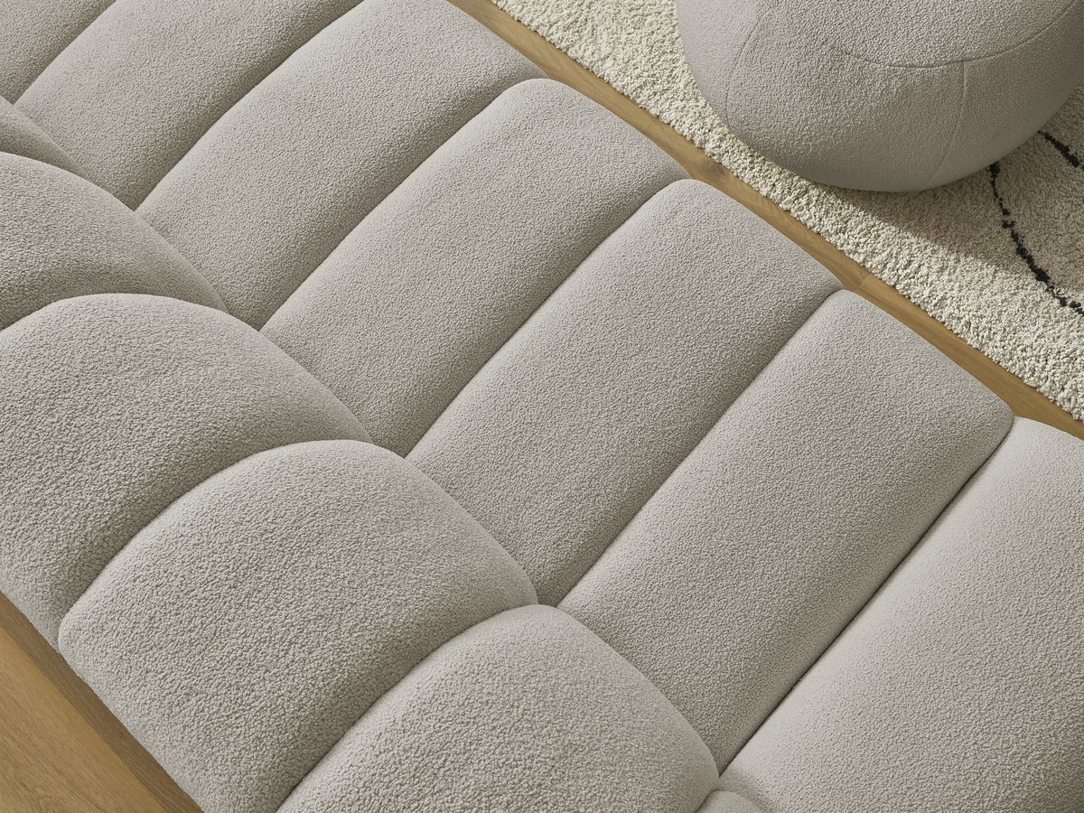 Canapé droit fixe 3 places HAYDEN tissu bouclette avec pouf grand