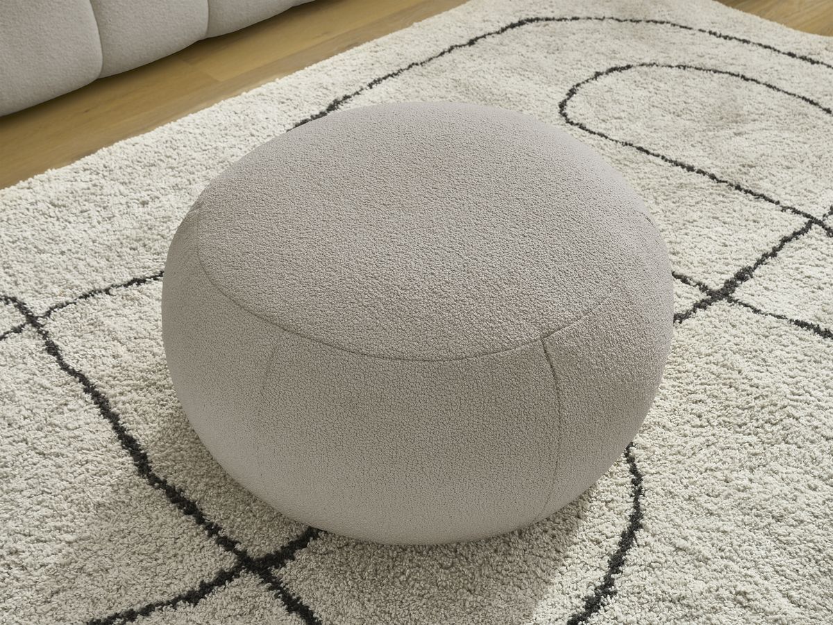 Canapé droit fixe 3 places HAYDEN tissu bouclette avec pouf grand
