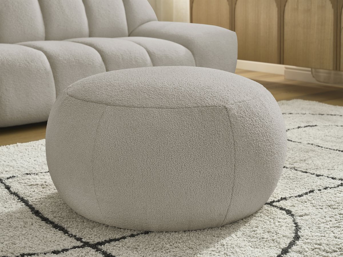 Canapé droit fixe 3 places HAYDEN tissu bouclette avec pouf grand