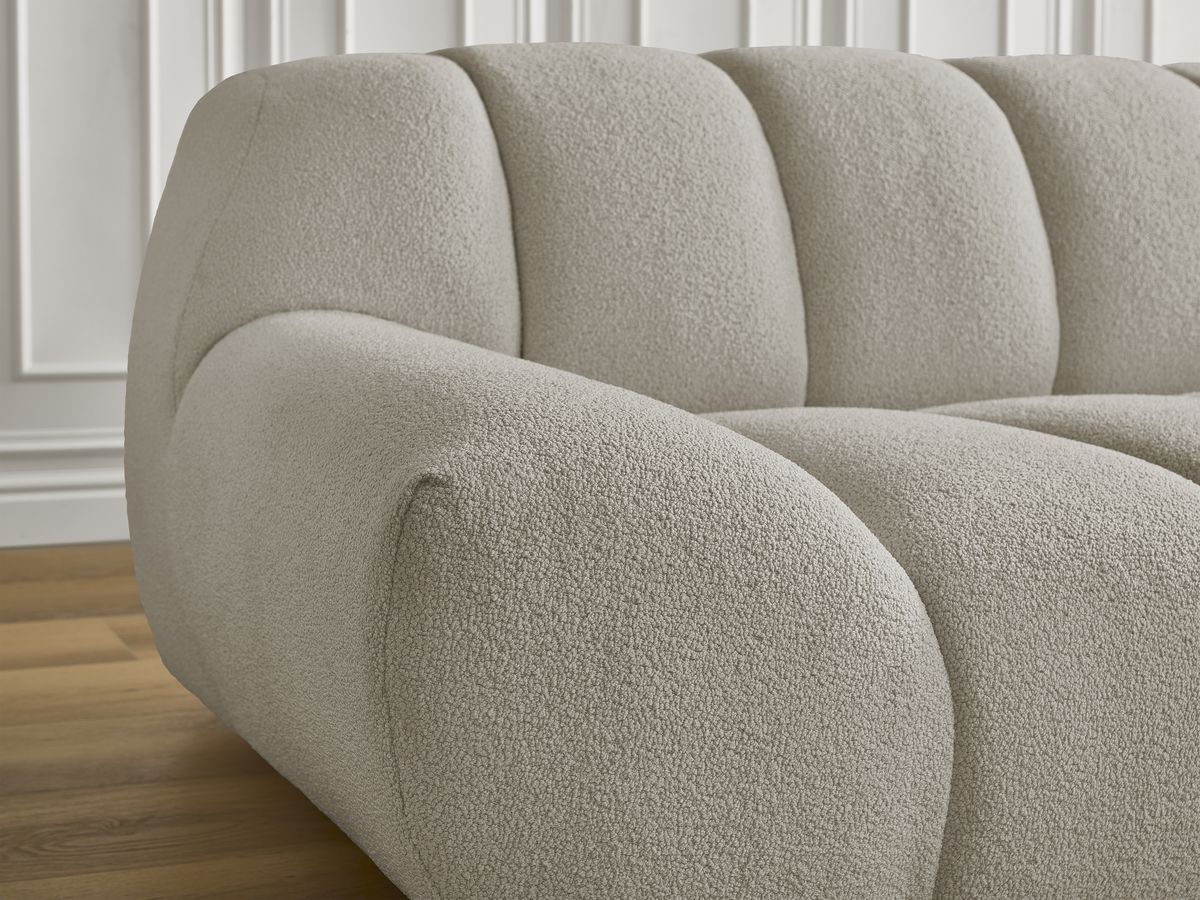 Canapé droit fixe 3 places HAYDEN tissu bouclette avec pouf grand