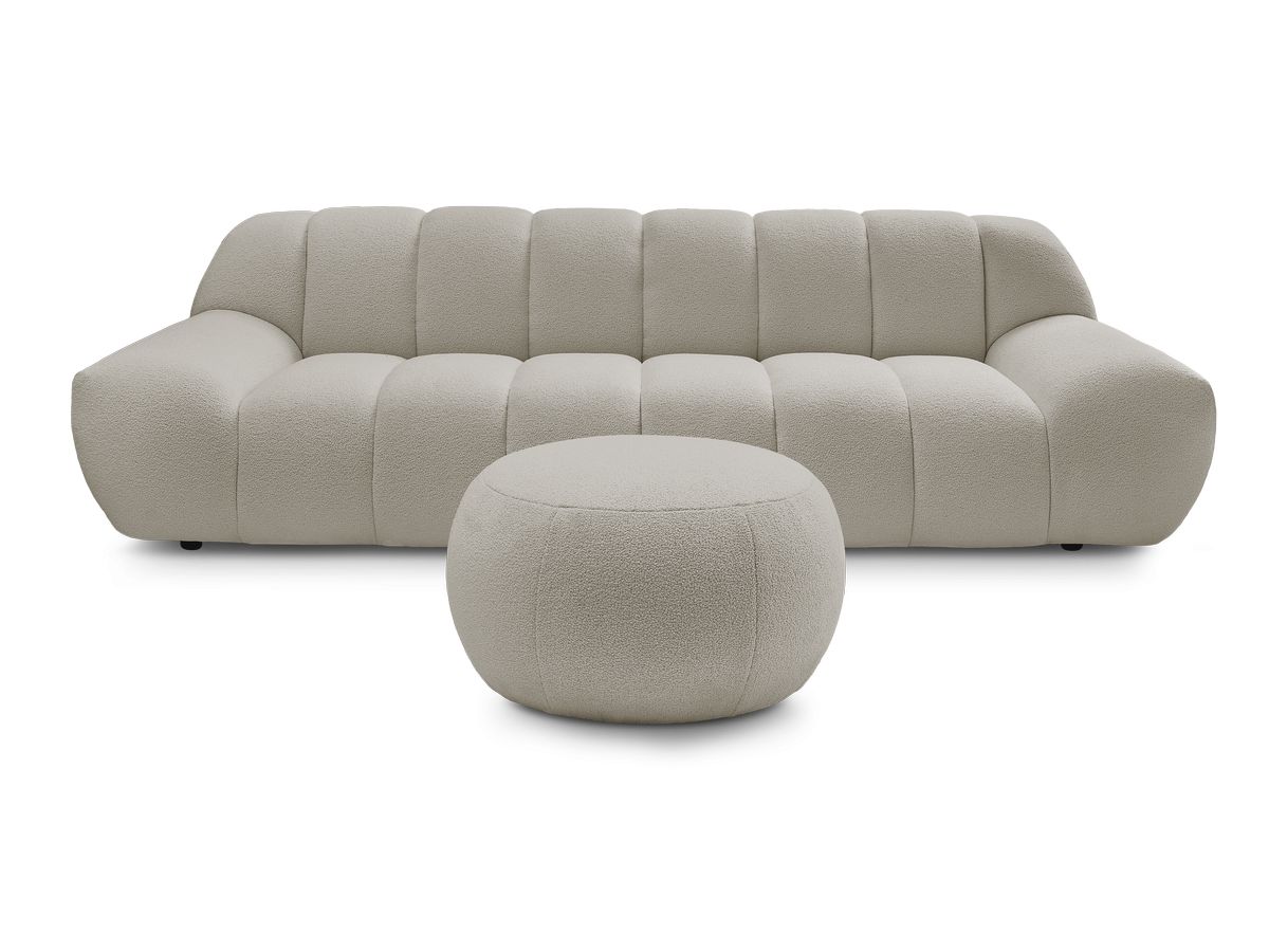 Canapé droit fixe 3 places HAYDEN tissu bouclette avec pouf grand