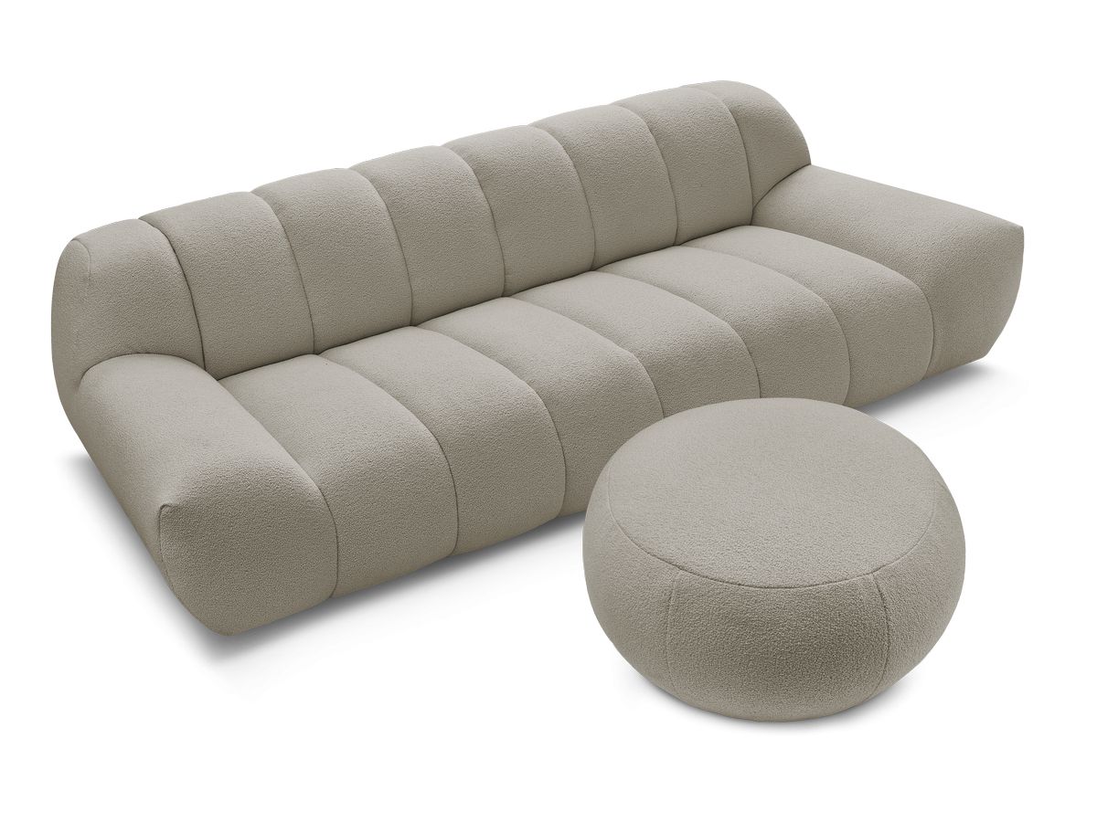Canapé droit fixe 3 places HAYDEN tissu bouclette avec pouf grand