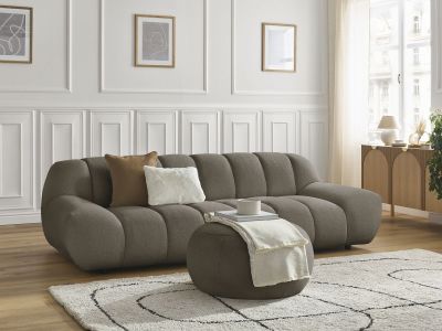 Canapé droit fixe 3 places HAYDEN tissu bouclette avec pouf grand