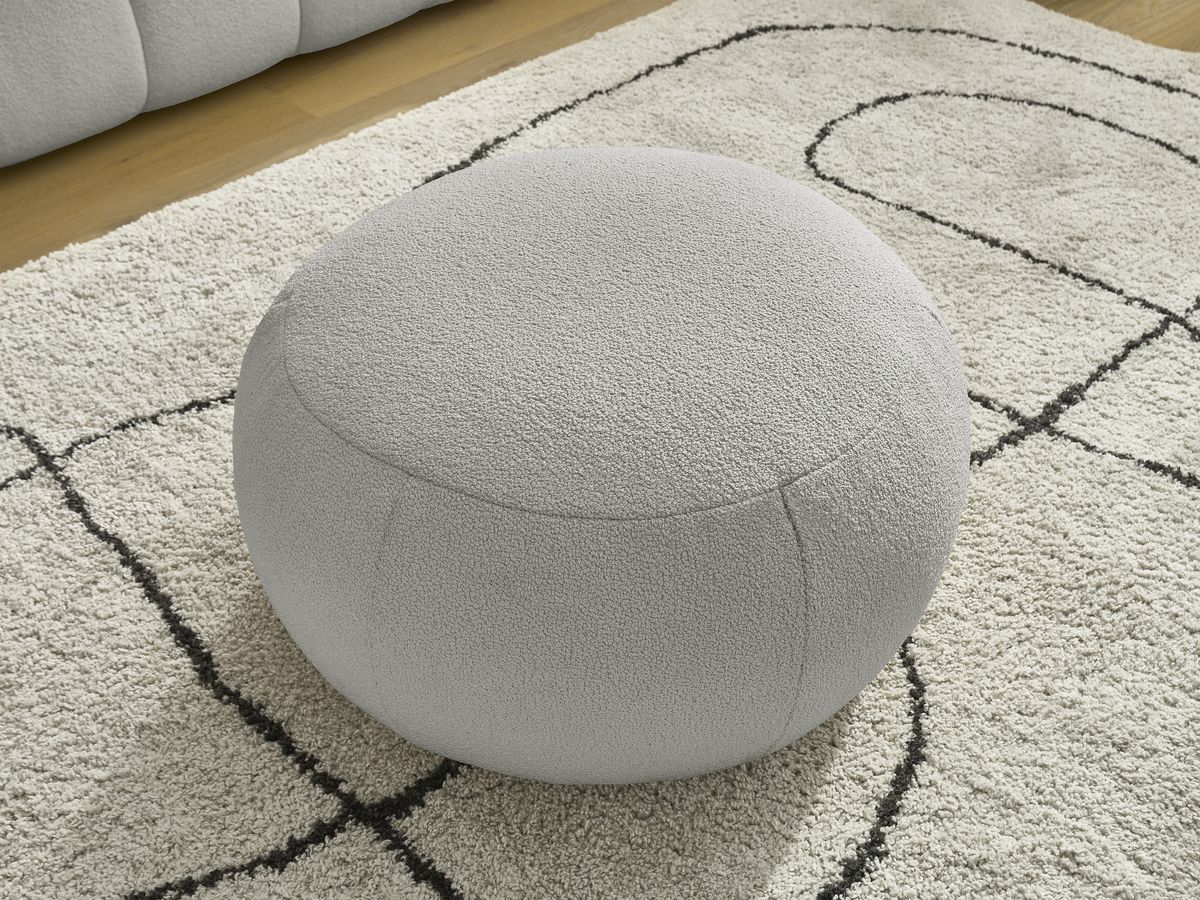 Canapé droit fixe 3 places HAYDEN tissu bouclette avec pouf grand