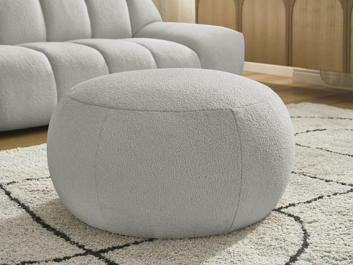 Canapé droit fixe 3 places HAYDEN tissu bouclette avec pouf grand