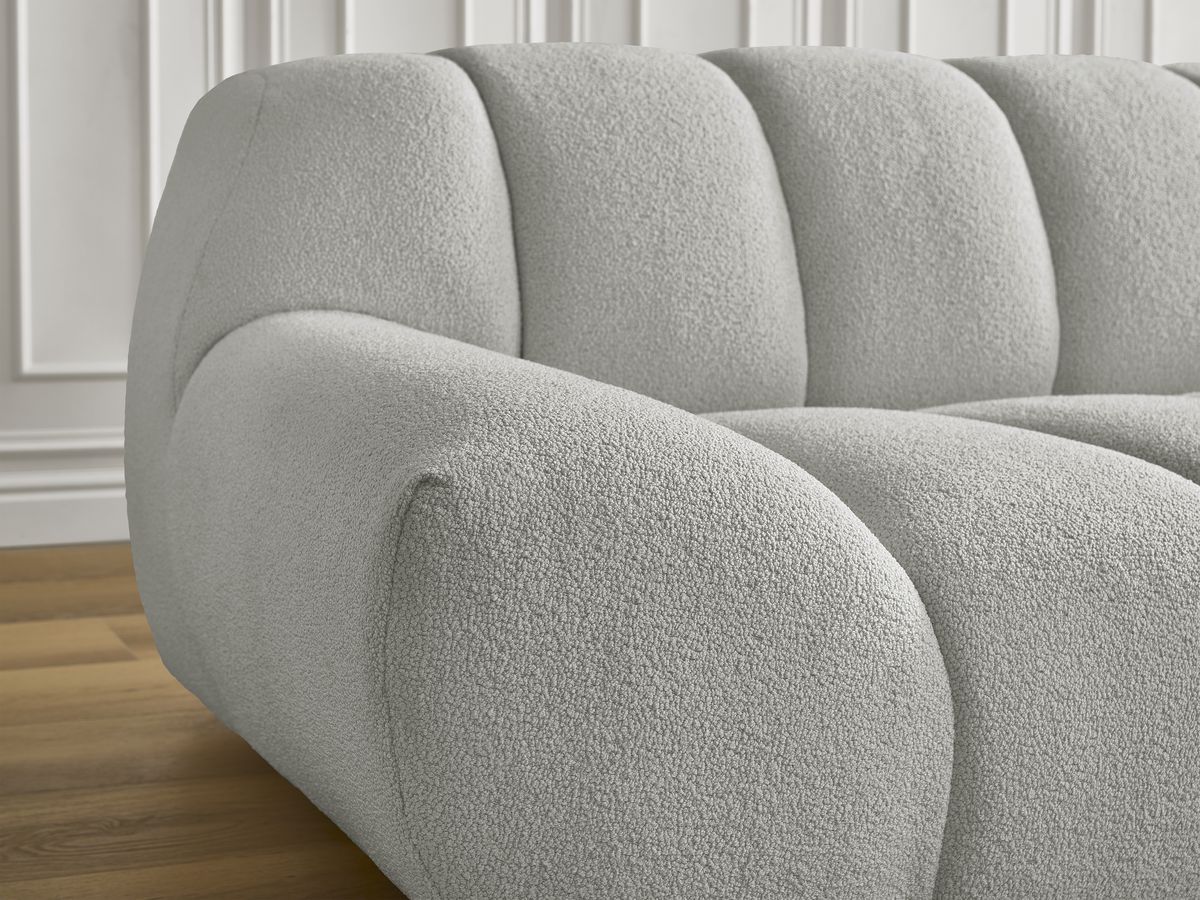 Canapé droit fixe 3 places HAYDEN tissu bouclette avec pouf grand