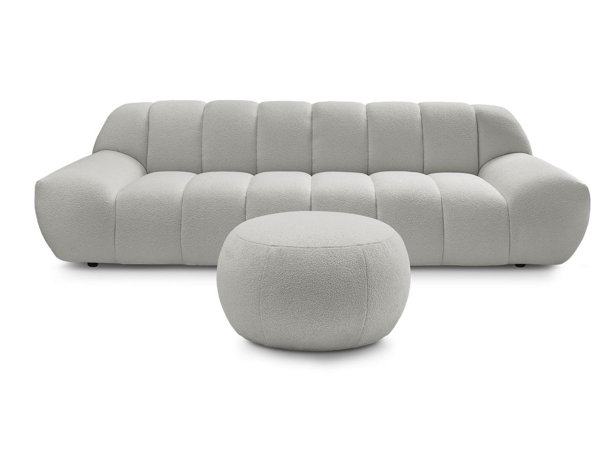 Canapé droit fixe 3 places HAYDEN tissu bouclette avec pouf grand