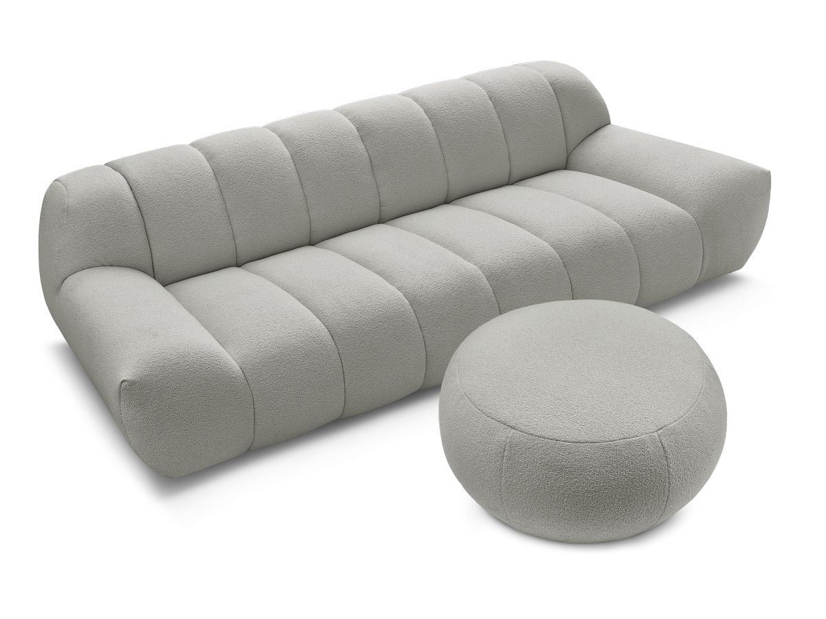 Canapé droit fixe 3 places HAYDEN tissu bouclette avec pouf grand