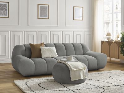 Canapé droit fixe 3 places HAYDEN tissu bouclette avec pouf grand