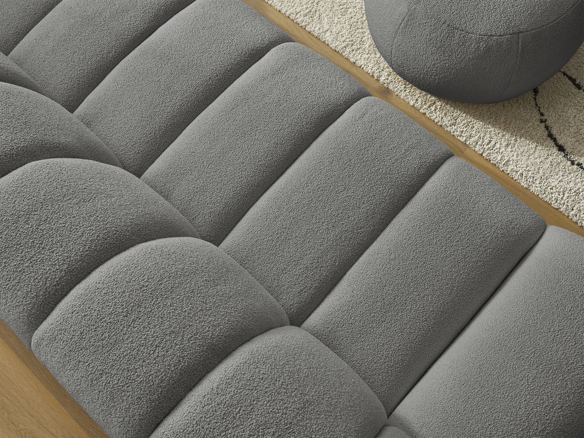 Canapé droit fixe 3 places HAYDEN tissu bouclette avec pouf grand