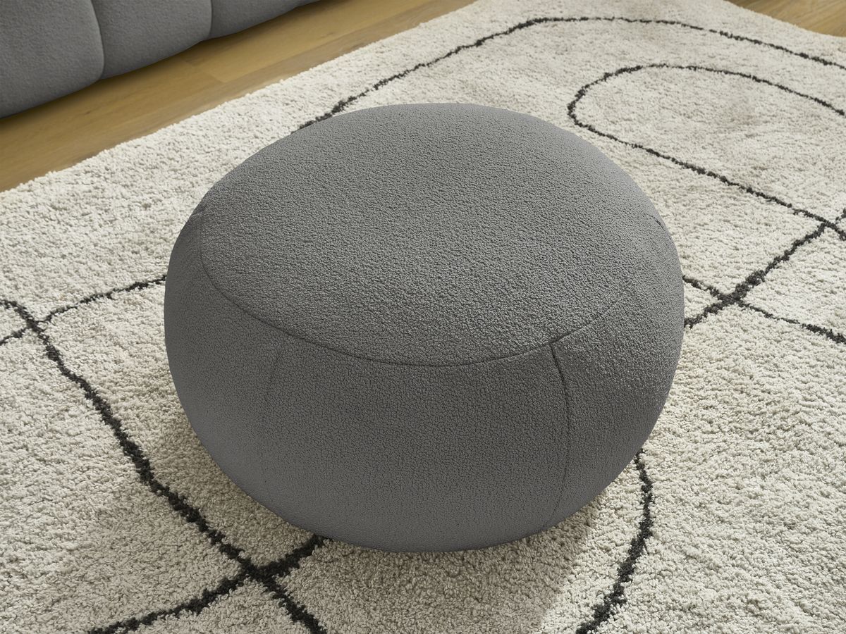 Canapé droit fixe 3 places HAYDEN tissu bouclette avec pouf grand