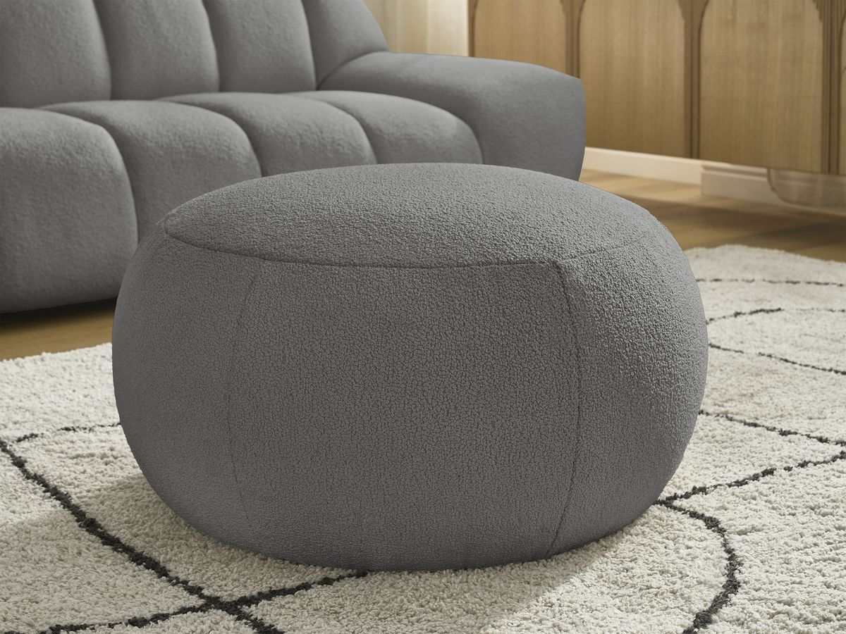 Canapé droit fixe 3 places HAYDEN tissu bouclette avec pouf grand