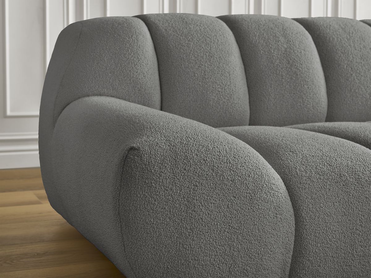 Canapé droit fixe 3 places HAYDEN tissu bouclette avec pouf grand