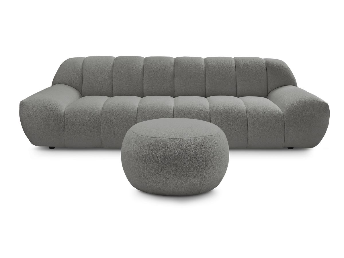 Canapé droit fixe 3 places HAYDEN tissu bouclette avec pouf grand