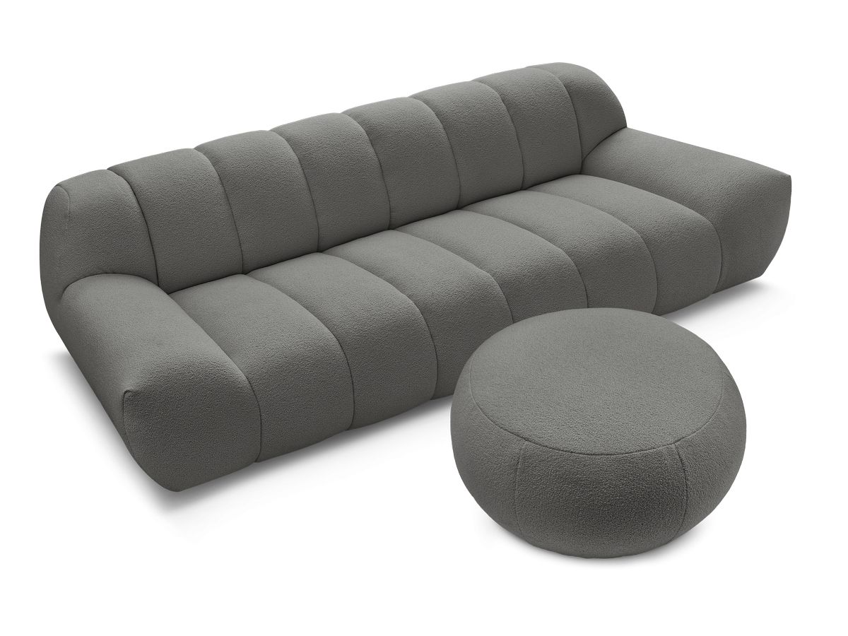 Canapé droit fixe 3 places HAYDEN tissu bouclette avec pouf grand