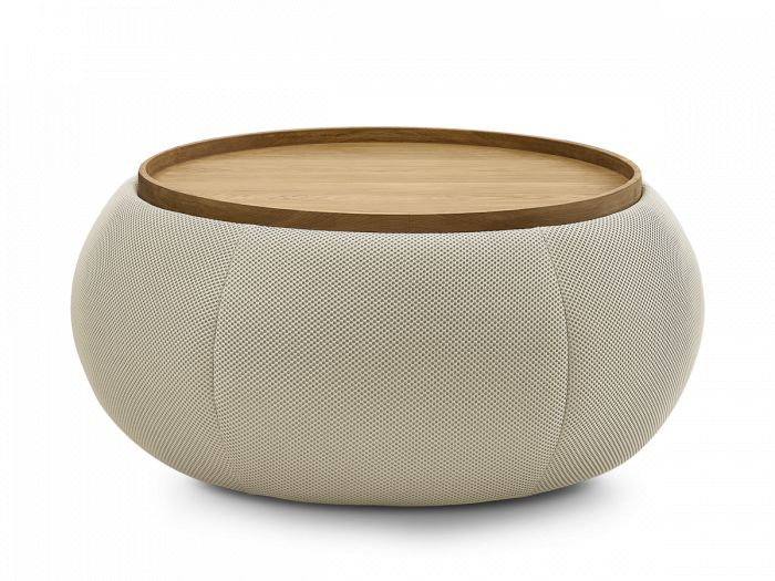 Pouf rond avec plateau HAYDEN tissu mesh