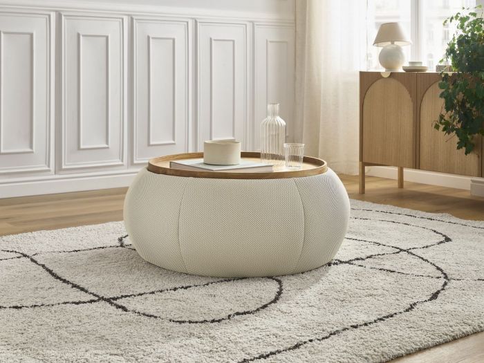 Pouf rond avec plateau HAYDEN tissu mesh