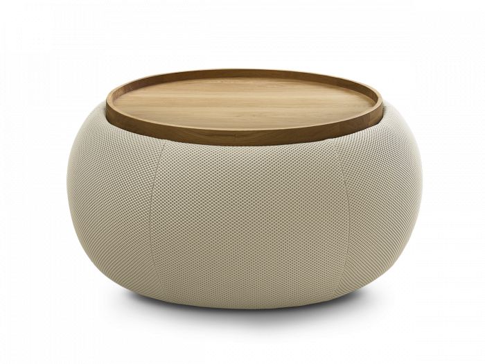 Pouf rond avec plateau HAYDEN tissu mesh