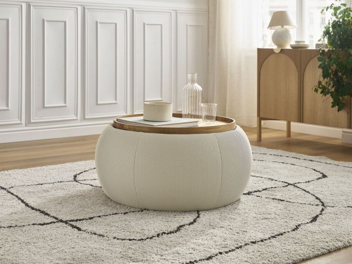 Pouf rond avec plateau HAYDEN tissu mesh