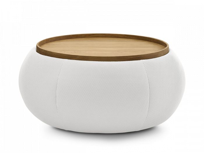 Pouf rond avec plateau HAYDEN tissu mesh