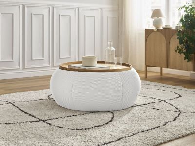 Pouf rond avec plateau HAYDEN tissu mesh