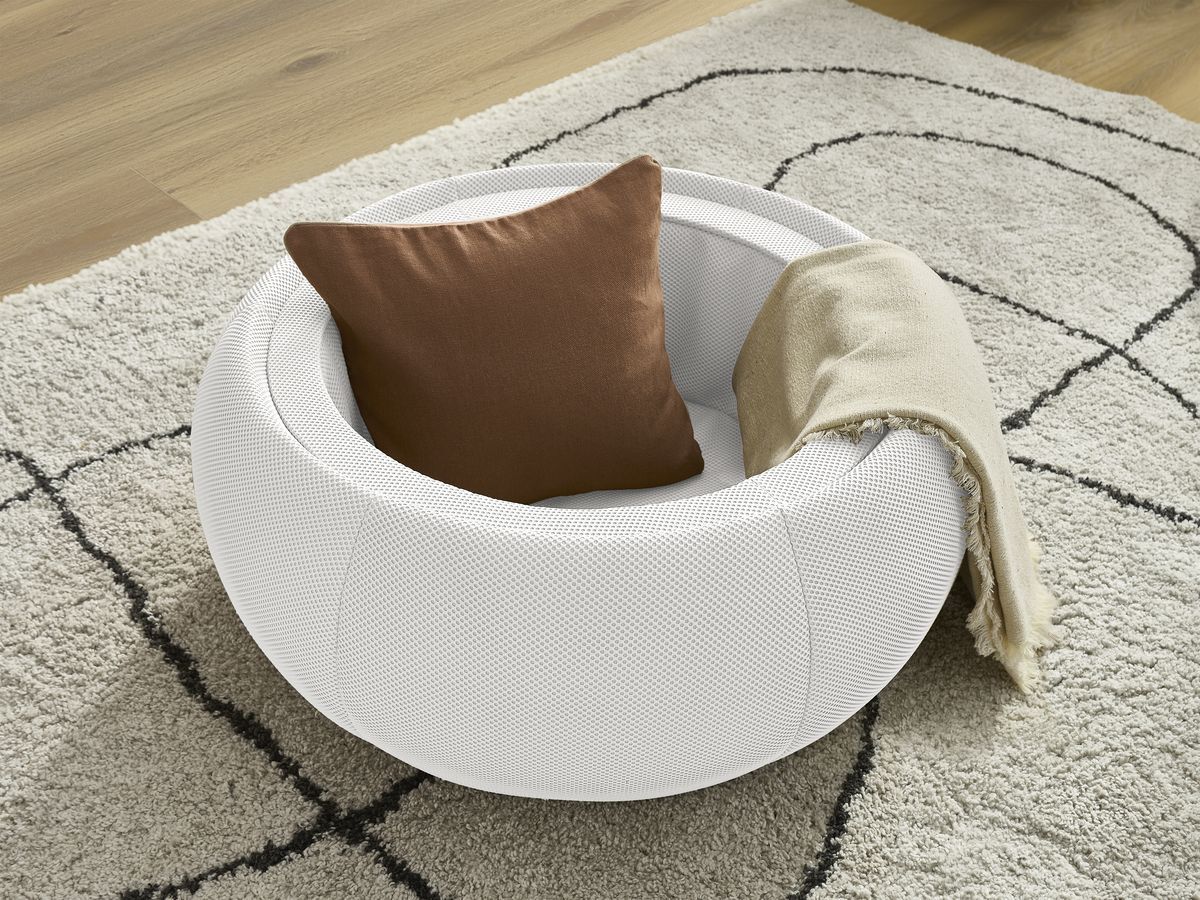 Ronde poef met HAYDEN mesh stoffen blad