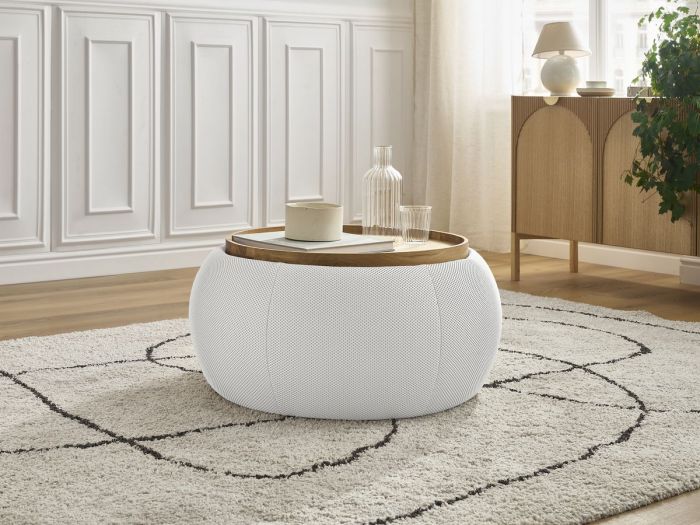 Pouf rond avec plateau HAYDEN tissu mesh