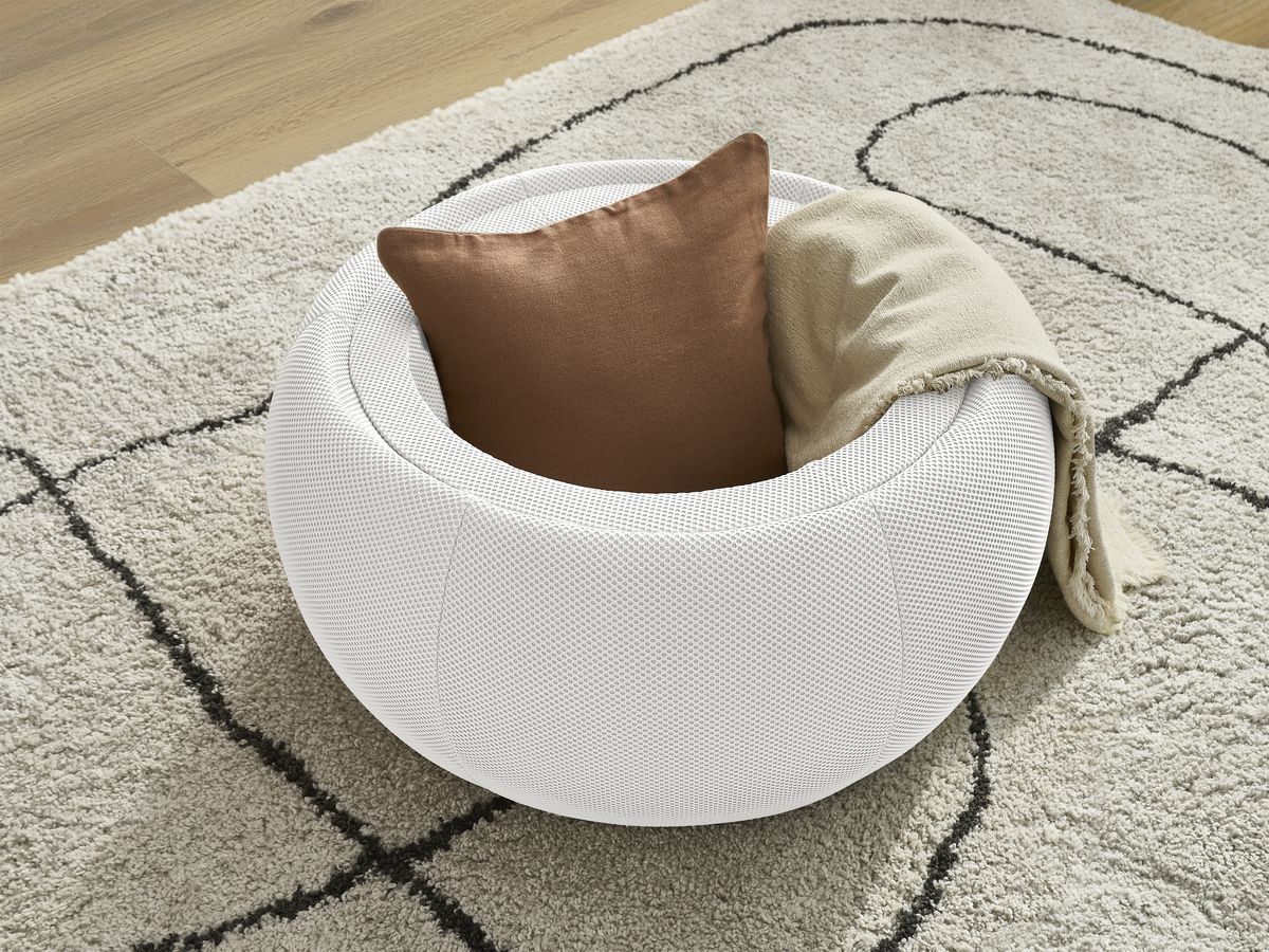 Ronde poef met HAYDEN mesh stoffen blad