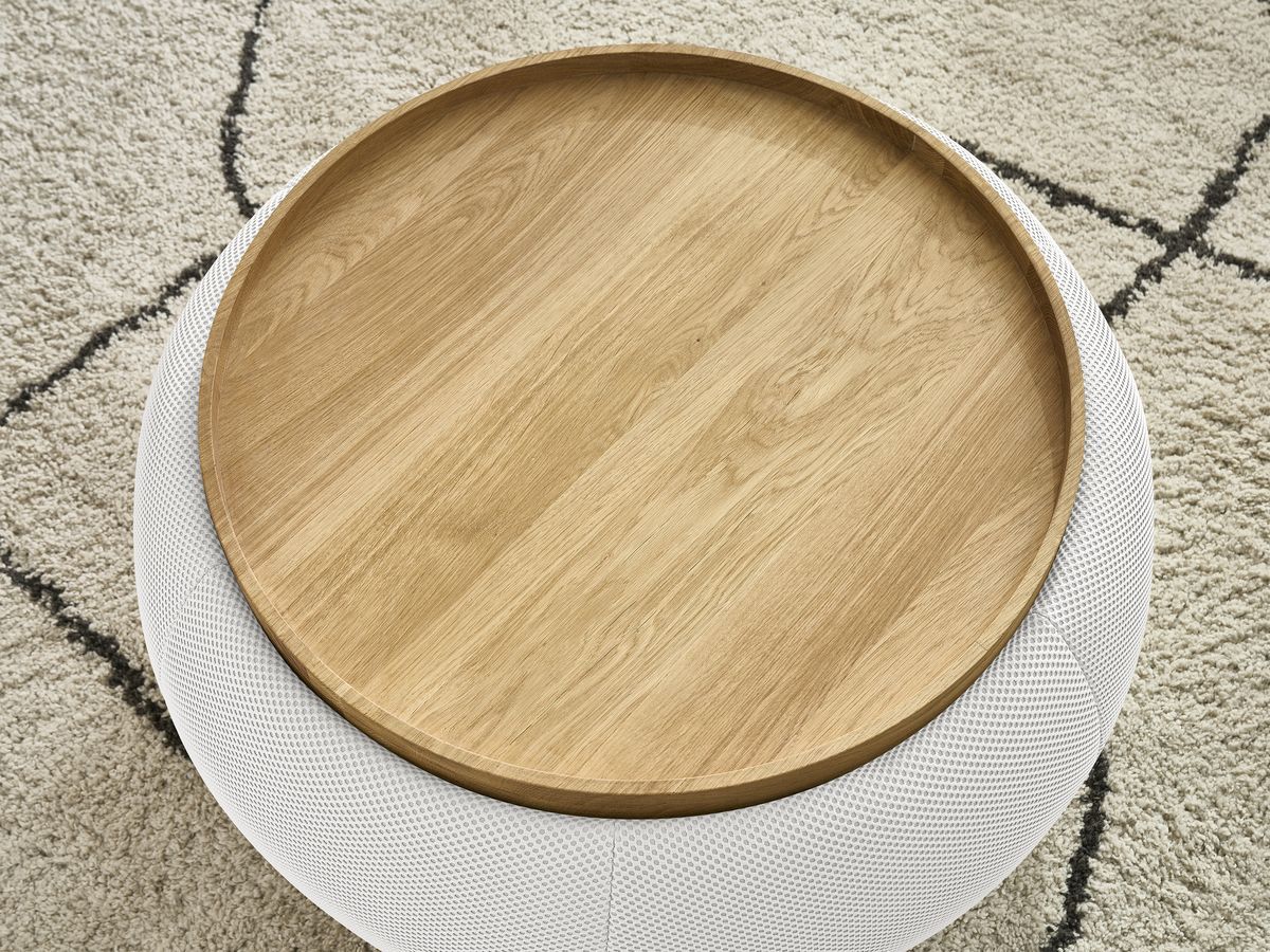 Ronde poef met HAYDEN mesh stoffen blad