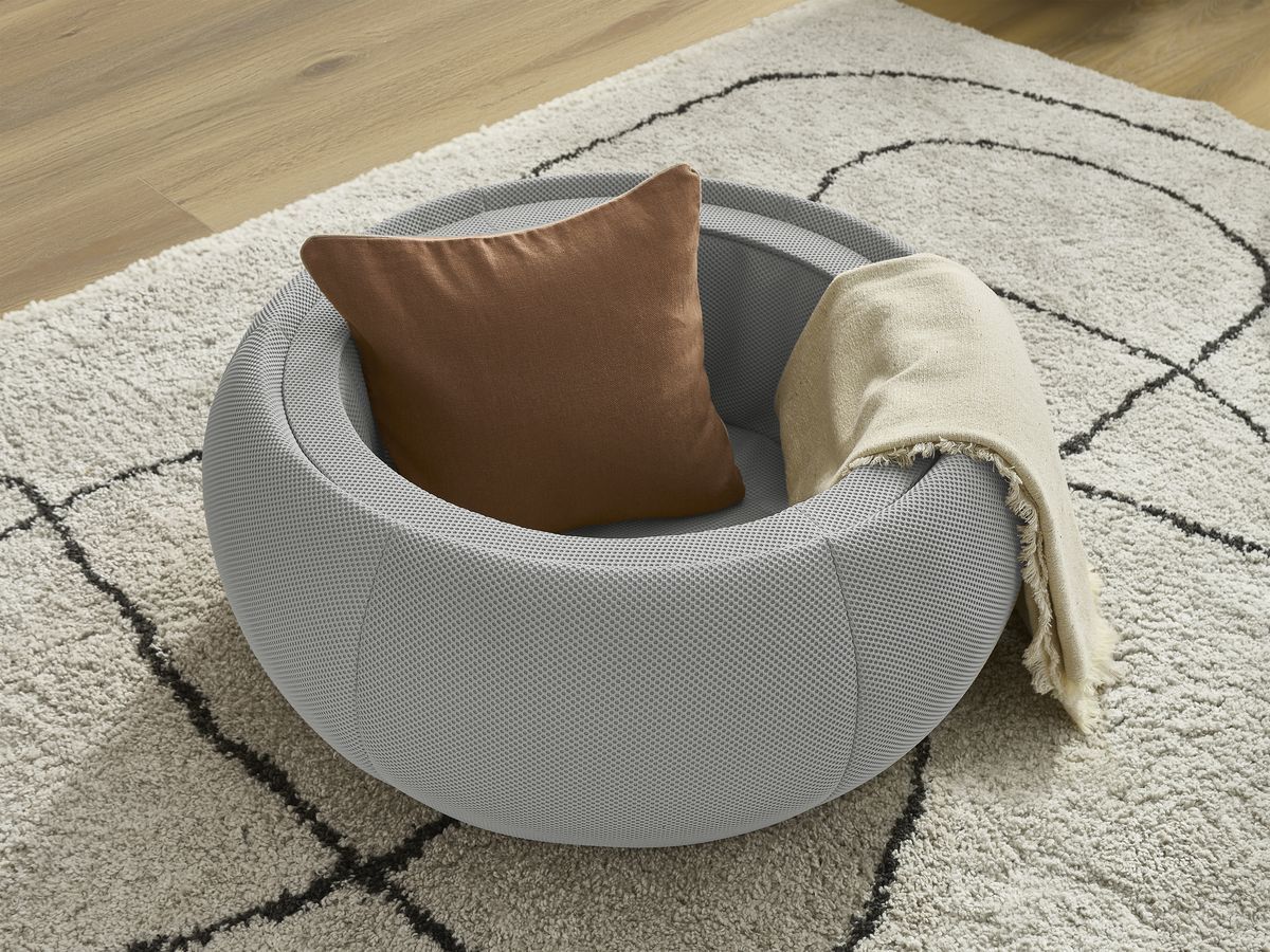 Ronde poef met HAYDEN mesh stoffen blad
