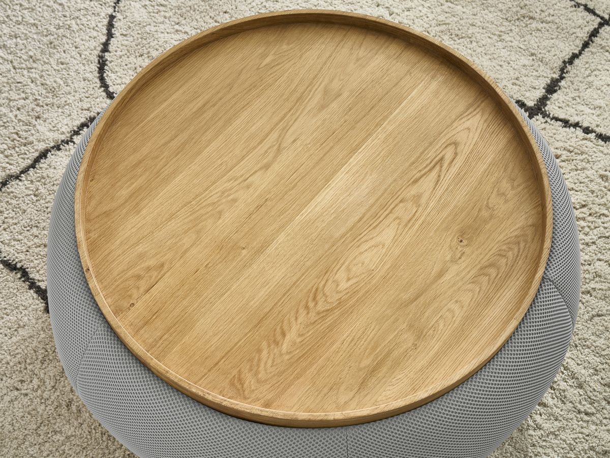 Ronde poef met HAYDEN mesh stoffen blad