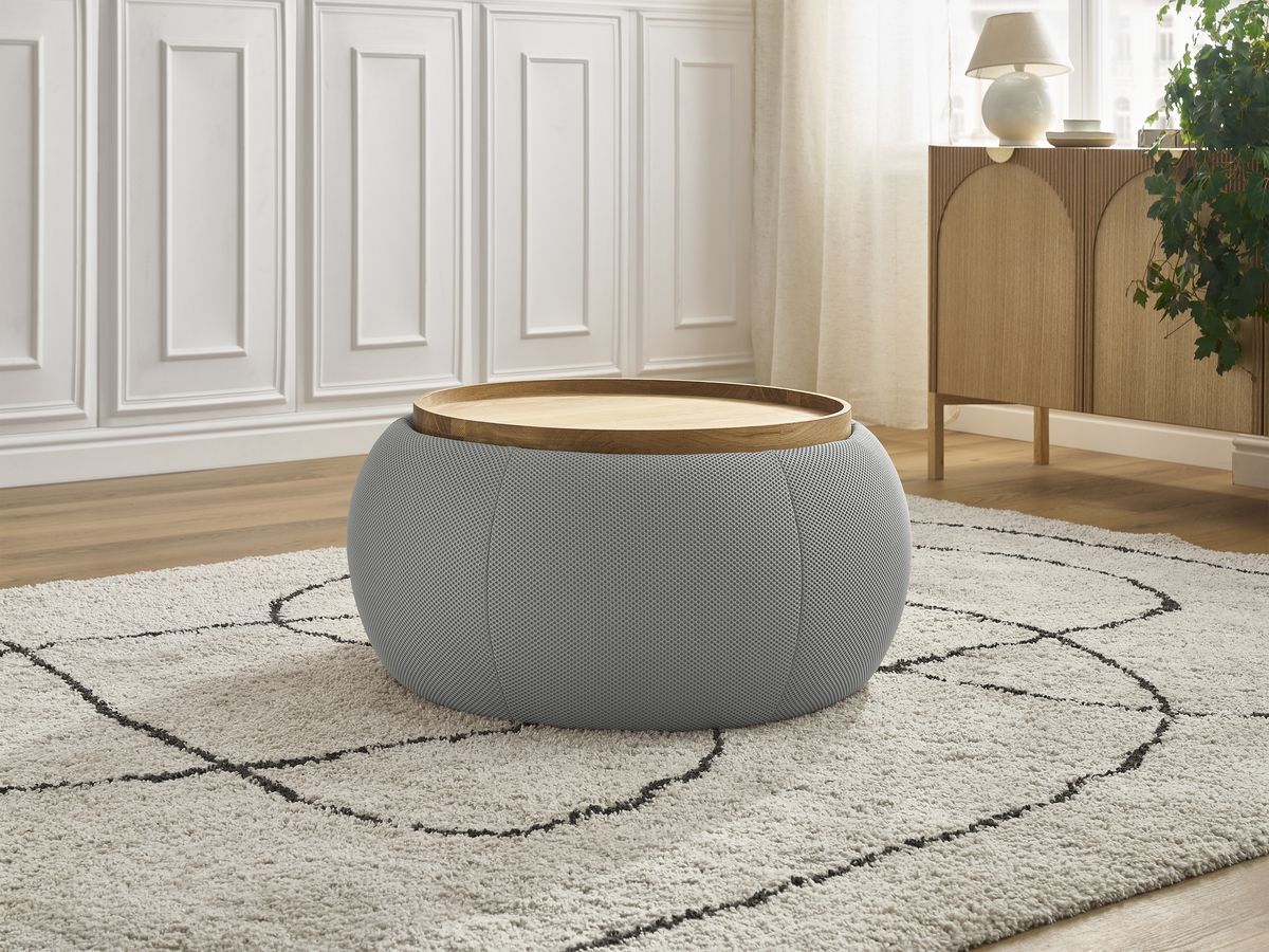 Pouf rond avec plateau HAYDEN tissu mesh