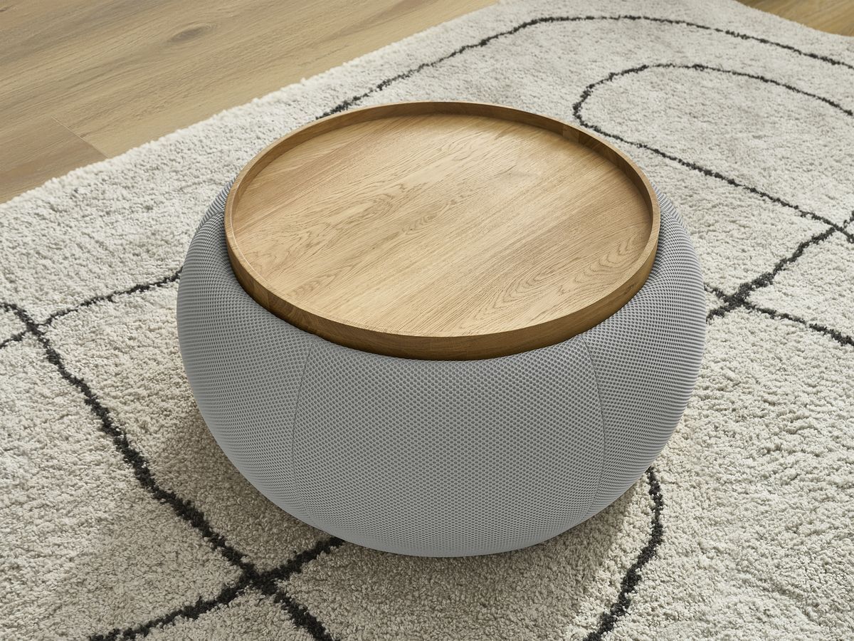 Pouf rond avec plateau HAYDEN tissu mesh