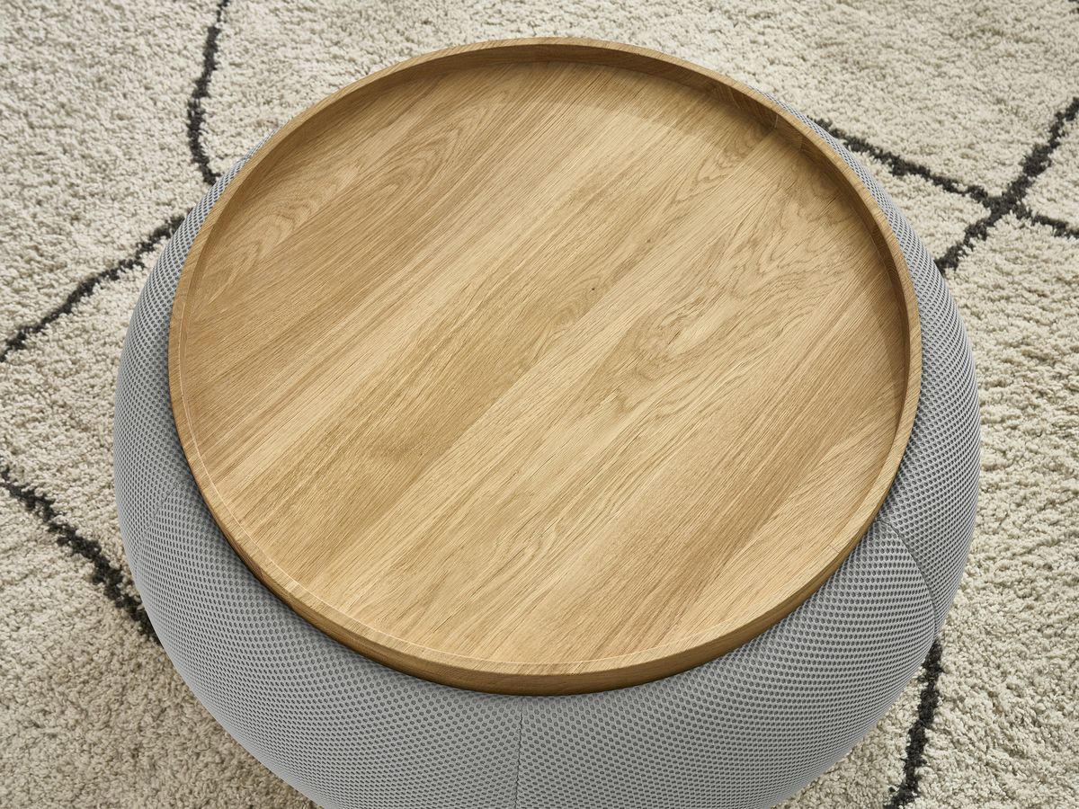 Pouf rond avec plateau HAYDEN tissu mesh