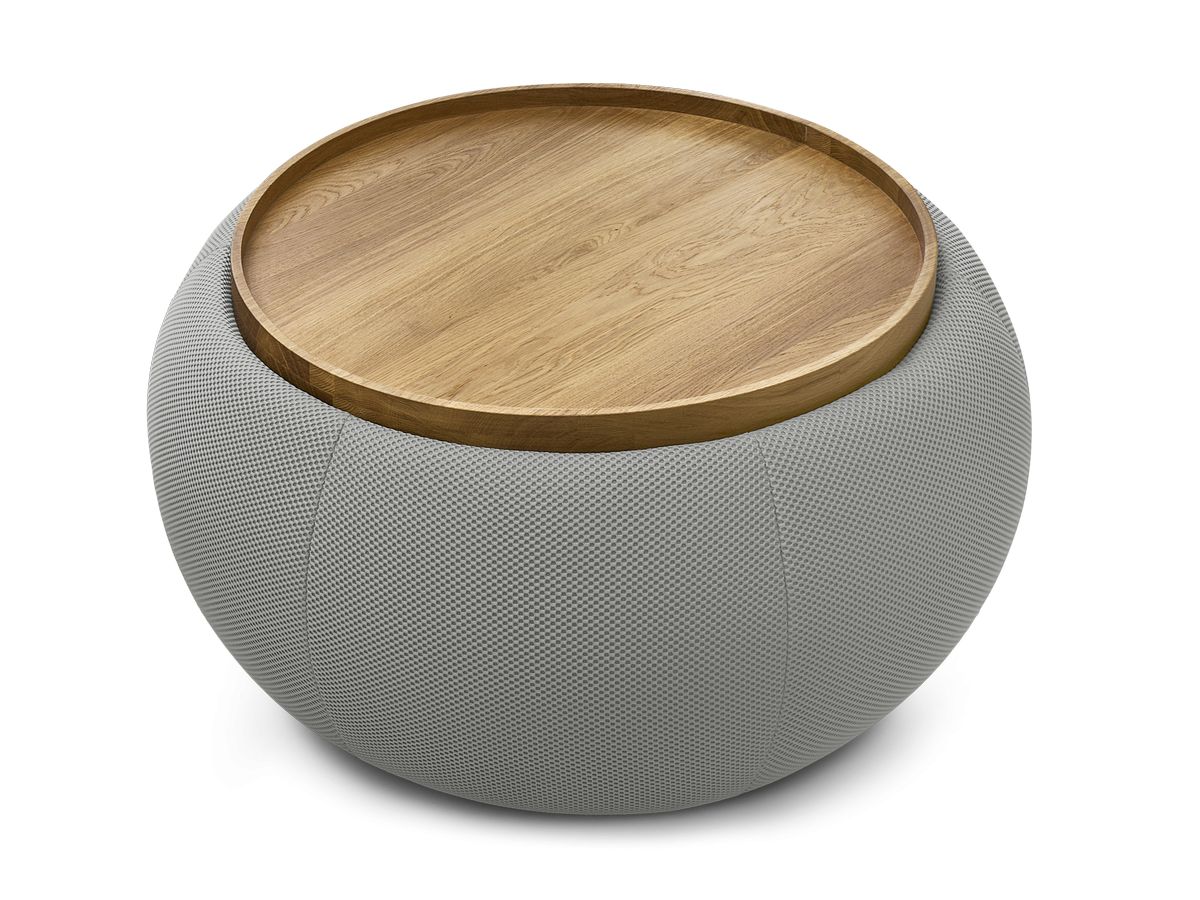 Pouf rond avec plateau HAYDEN tissu mesh