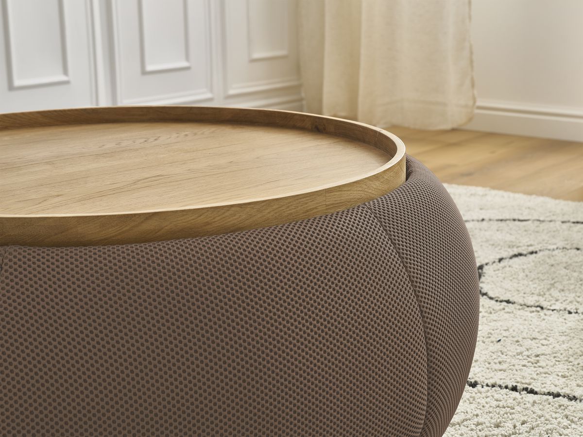 Ronde poef met HAYDEN mesh stoffen blad