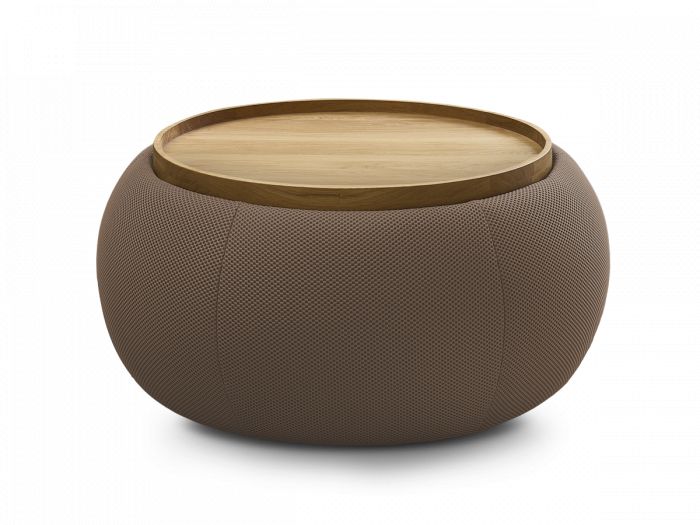 Pouf rond avec plateau HAYDEN tissu mesh