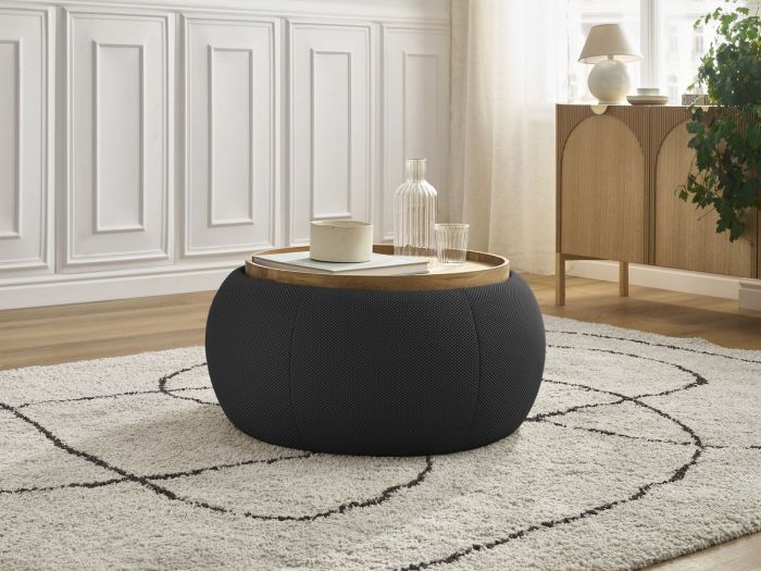 Pouf rond avec plateau HAYDEN tissu mesh
