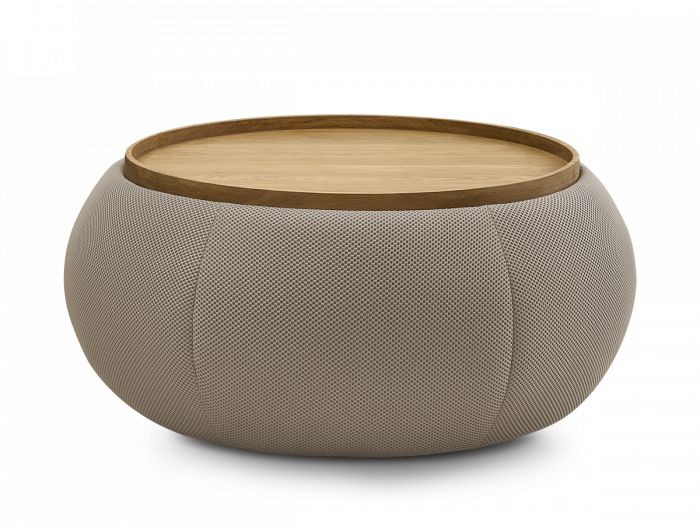 Pouf rond avec plateau HAYDEN tissu mesh