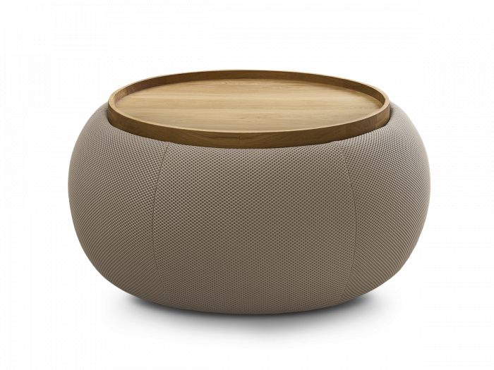 Pouf rond avec plateau HAYDEN tissu mesh