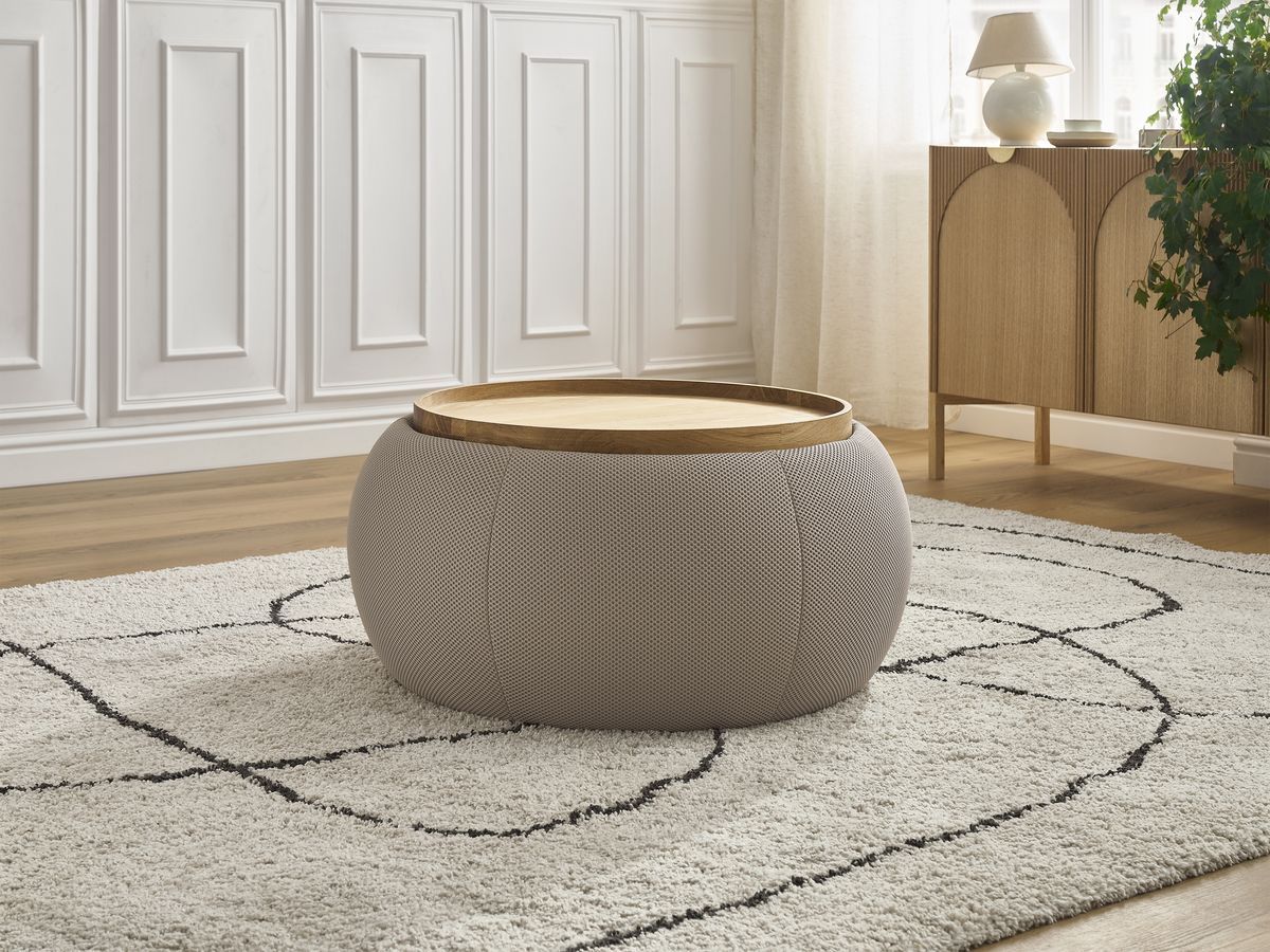 Pouf rond avec plateau HAYDEN tissu mesh
