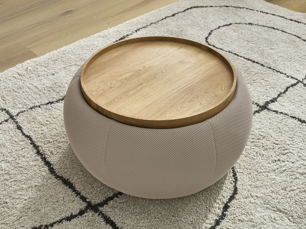 Pouf rond avec plateau HAYDEN tissu mesh