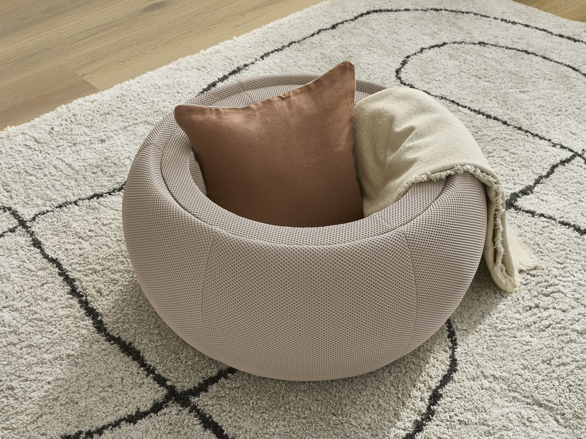 Pouf rond avec plateau HAYDEN tissu mesh