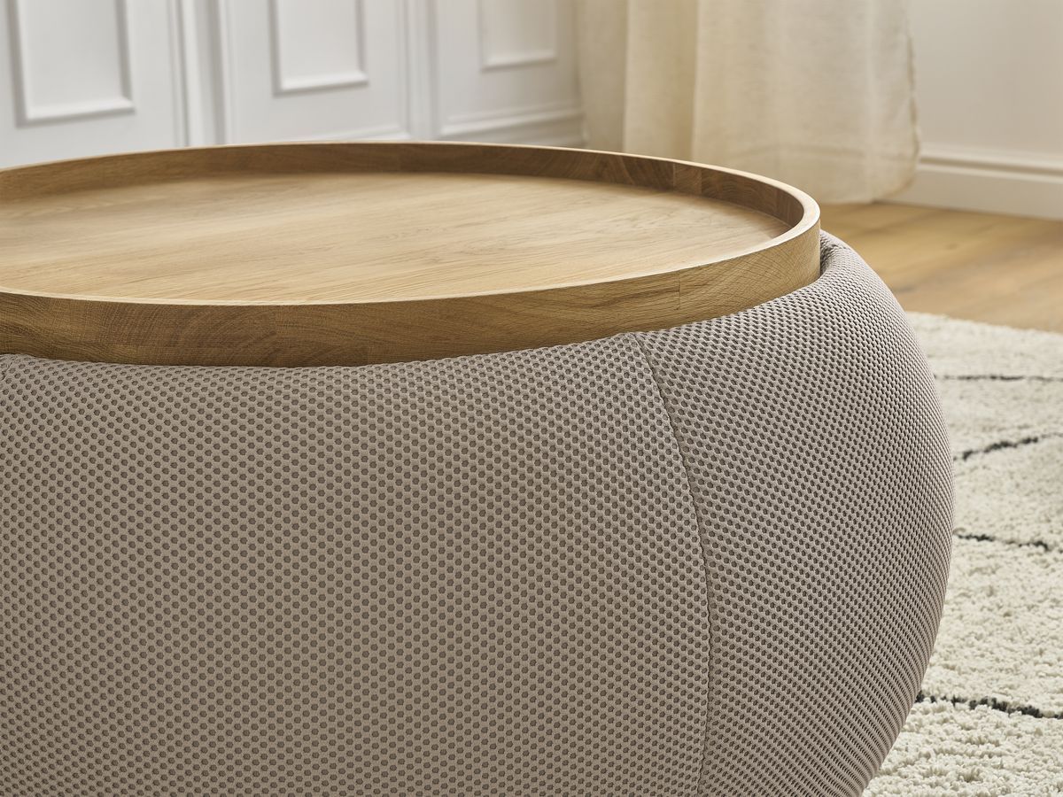 Pouf rond avec plateau HAYDEN tissu mesh
