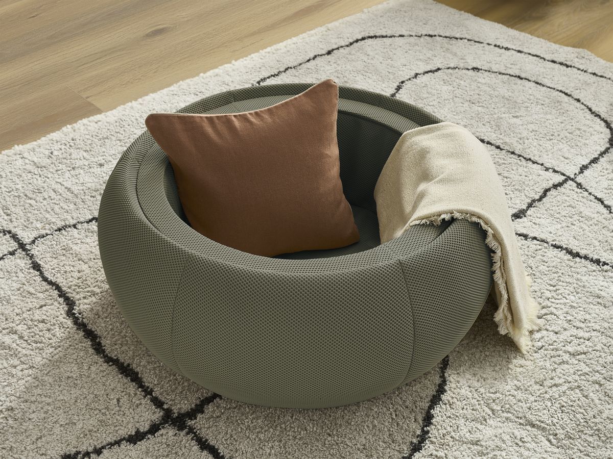 Ronde poef met HAYDEN mesh stoffen blad