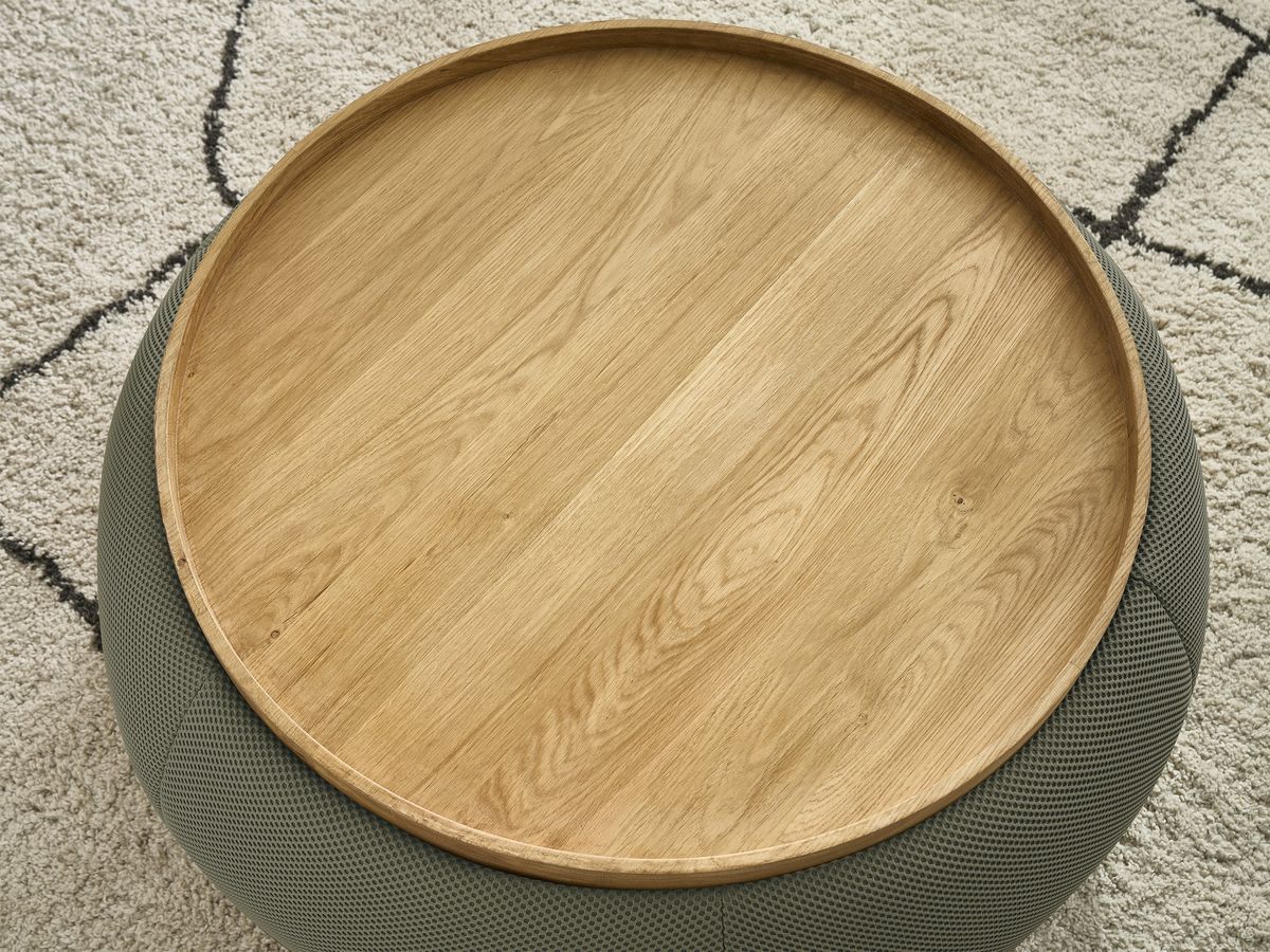 Ronde poef met HAYDEN mesh stoffen blad