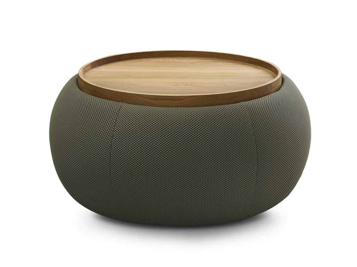 Pouf rond avec plateau HAYDEN tissu mesh