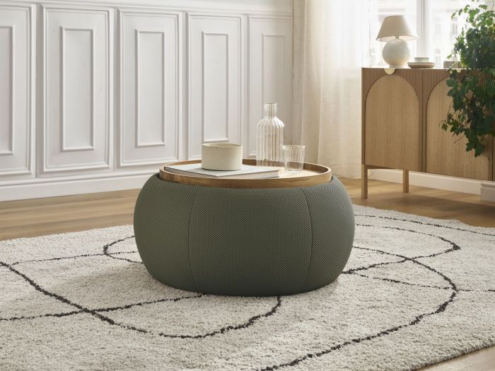 Pouf rond avec plateau HAYDEN tissu mesh