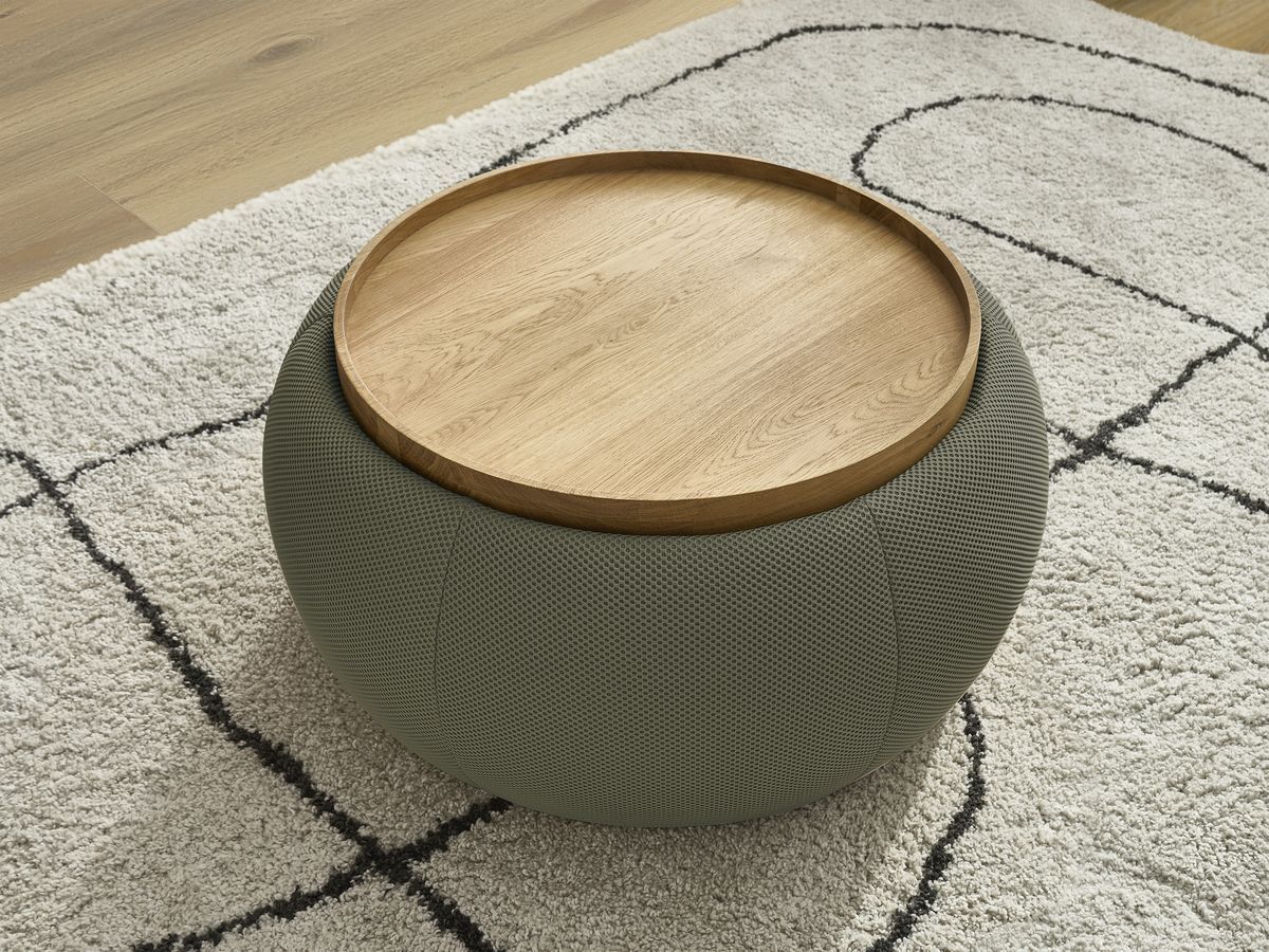 Ronde poef met HAYDEN mesh stoffen blad