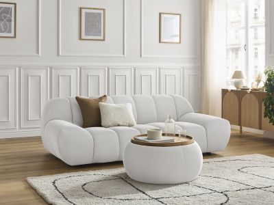 Canapé droit fixe 2 places HAYDEN tissu mesh avec pouf petit avec plateau